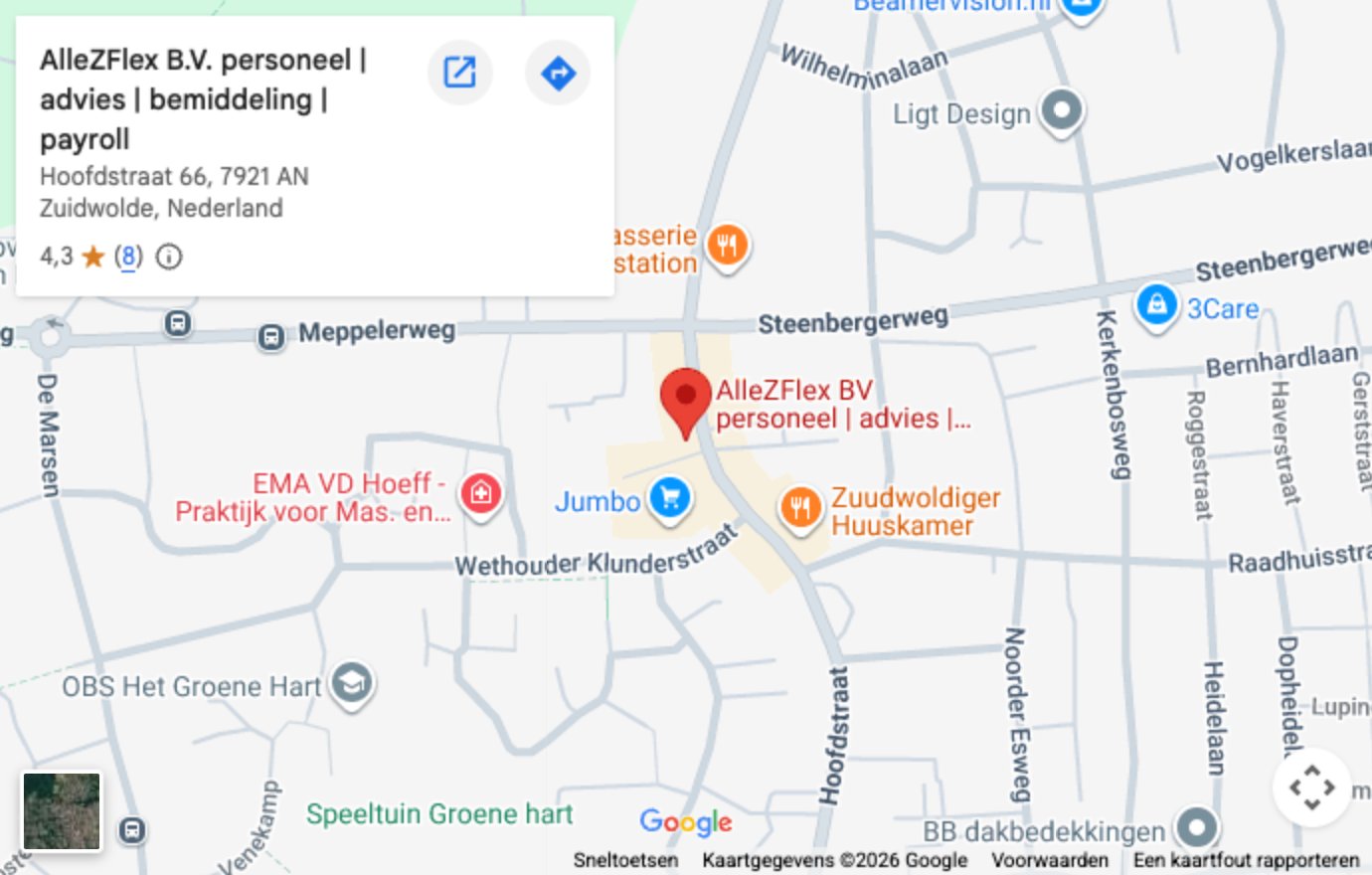 Kaart met de locatie van AlleZFlex Zuidwolde