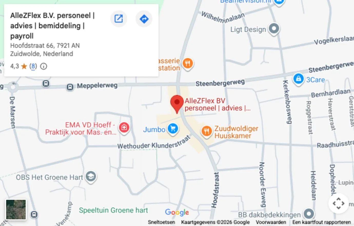 Kaart met de locatie van AlleZFlex Zuidwolde